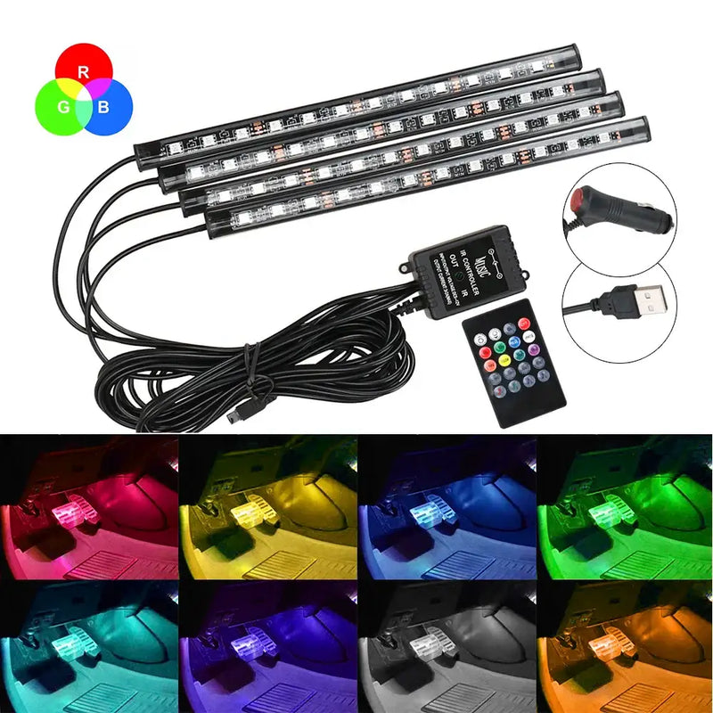 Universal RGB Ambient Lights LED Strips for car interior with remote control