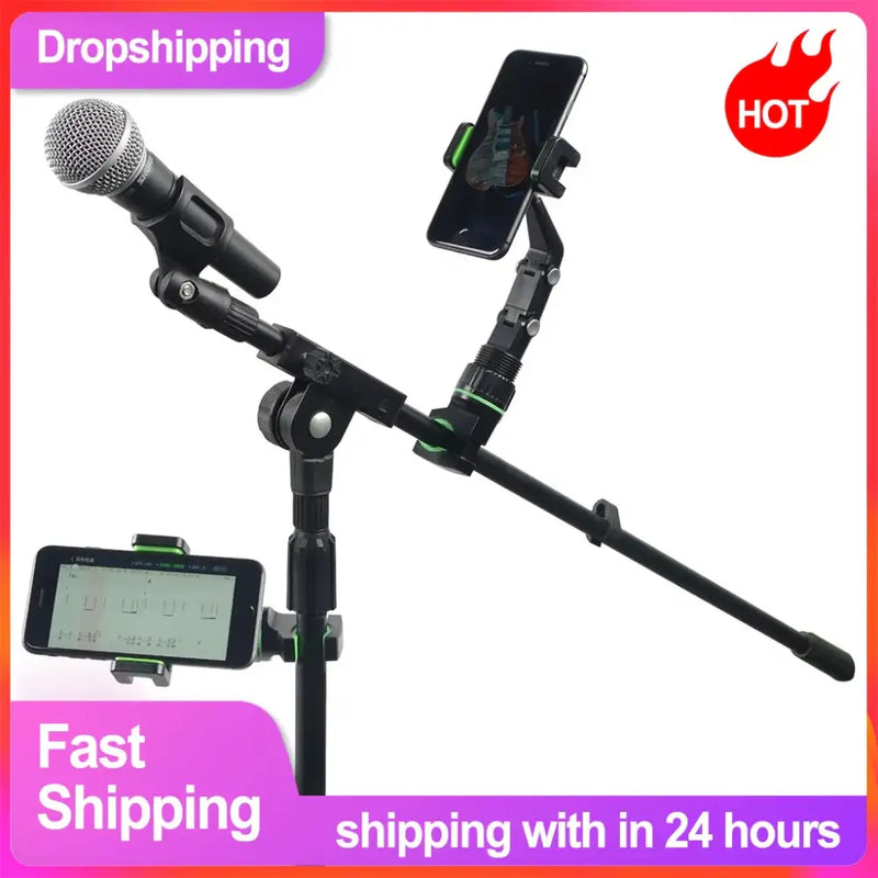 Adjustable Universal Microphone Stand with phone holder for guitars and bicycles