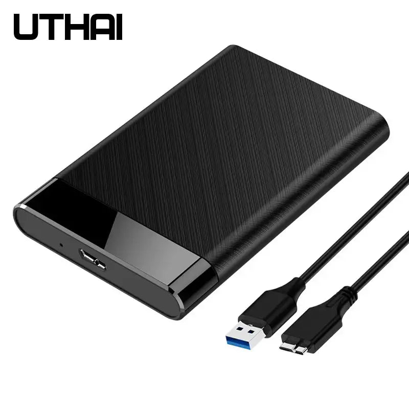 External hard drive and USB cable showcasing UTHAI 2.5 Mobile Hard Drive Case for storage solutions