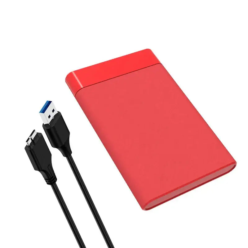 Red external hard drive with USB cable for UTHAI mobile hard drive storage solutions