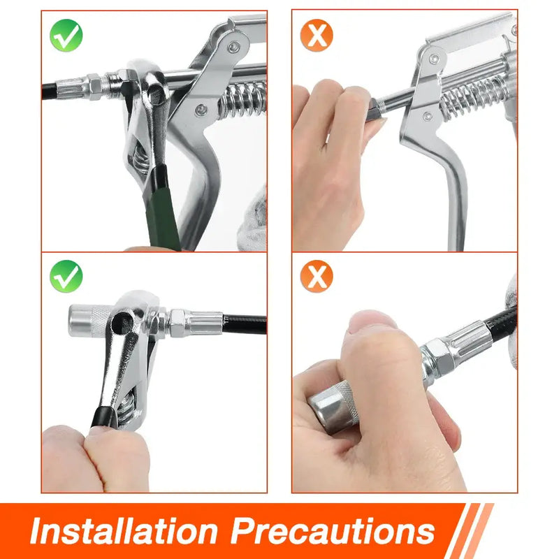 Adjustable wrench with spring-loaded jaws beside ValueMax Lubrication Oil Syringe