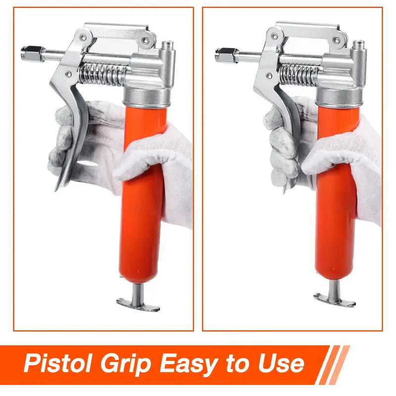 Pistol-grip caulking gun with orange handle for ValueMax Lubrication Oil Syringe