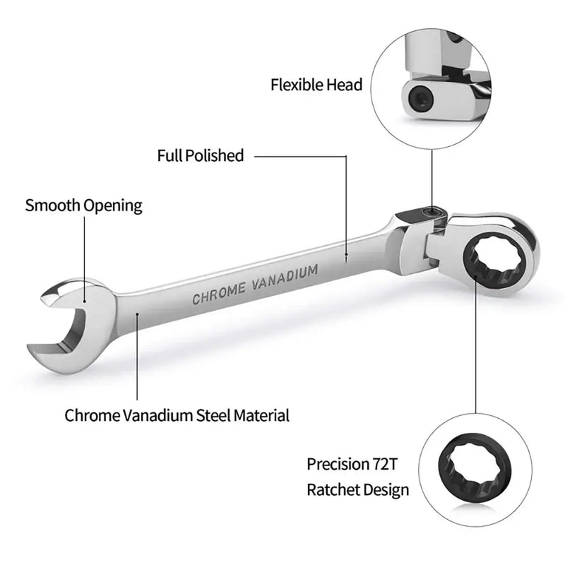 Veconor Multifunctional Double End Ratchet Handle Wrench in Chromium-Vanadium Steel