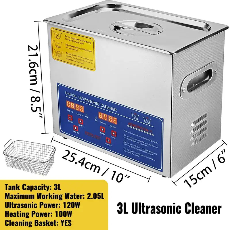 Stainless steel VEVOR Ultrasonic Cleaner with LED digital display and removable basket