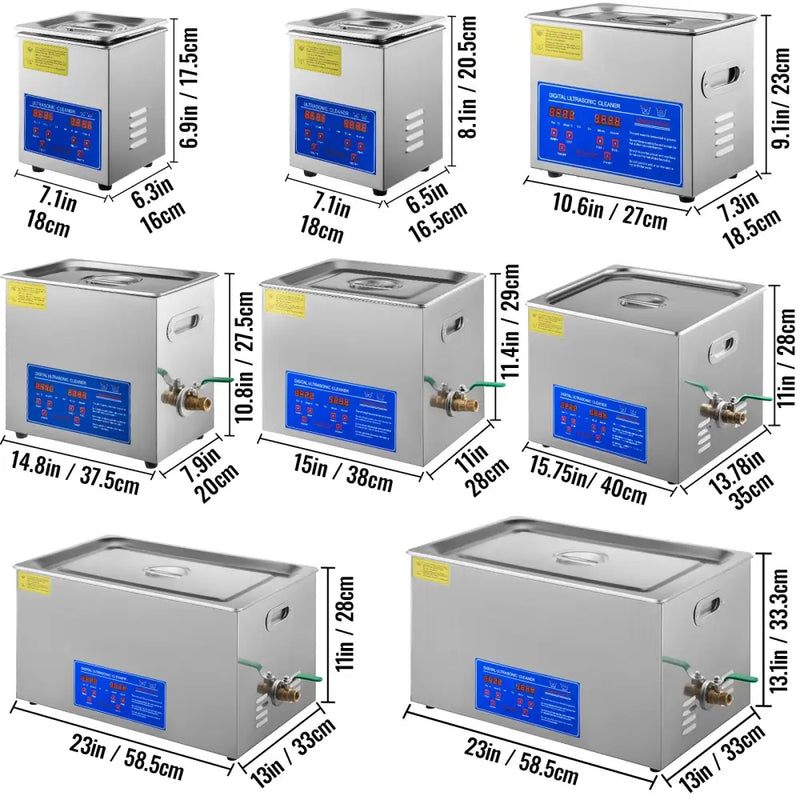 Stainless steel VEVOR Ultrasonic Cleaner with LED digital display and size options