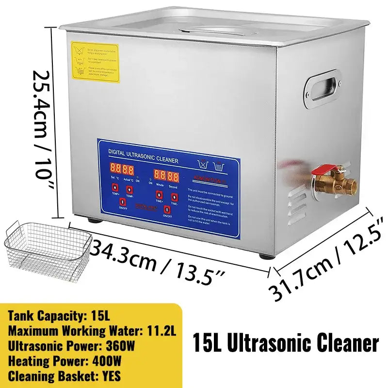 Stainless steel VEVOR Ultrasonic Cleaner with LED digital display and removable basket