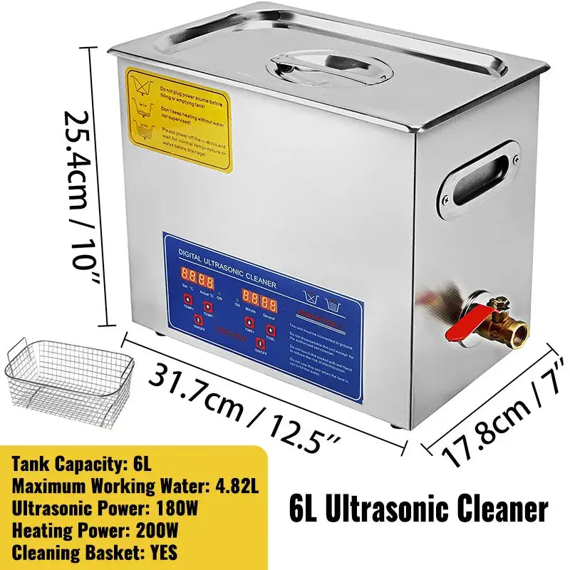 Stainless steel VEVOR Ultrasonic Cleaner with LED digital display and 6-liter capacity