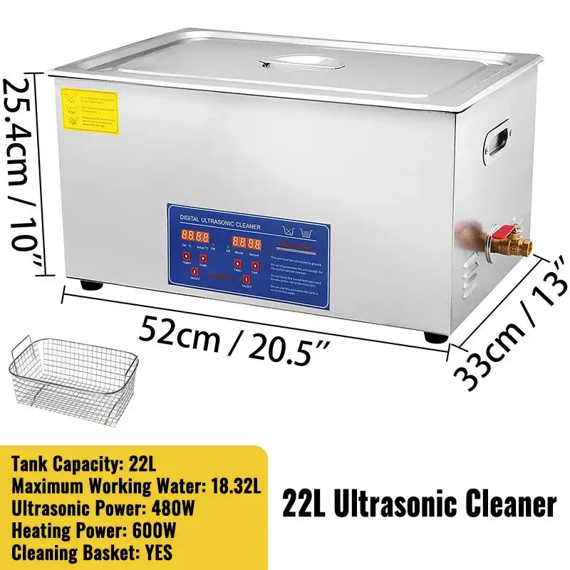 Stainless steel VEVOR Ultrasonic Cleaner with LED digital display and wire basket