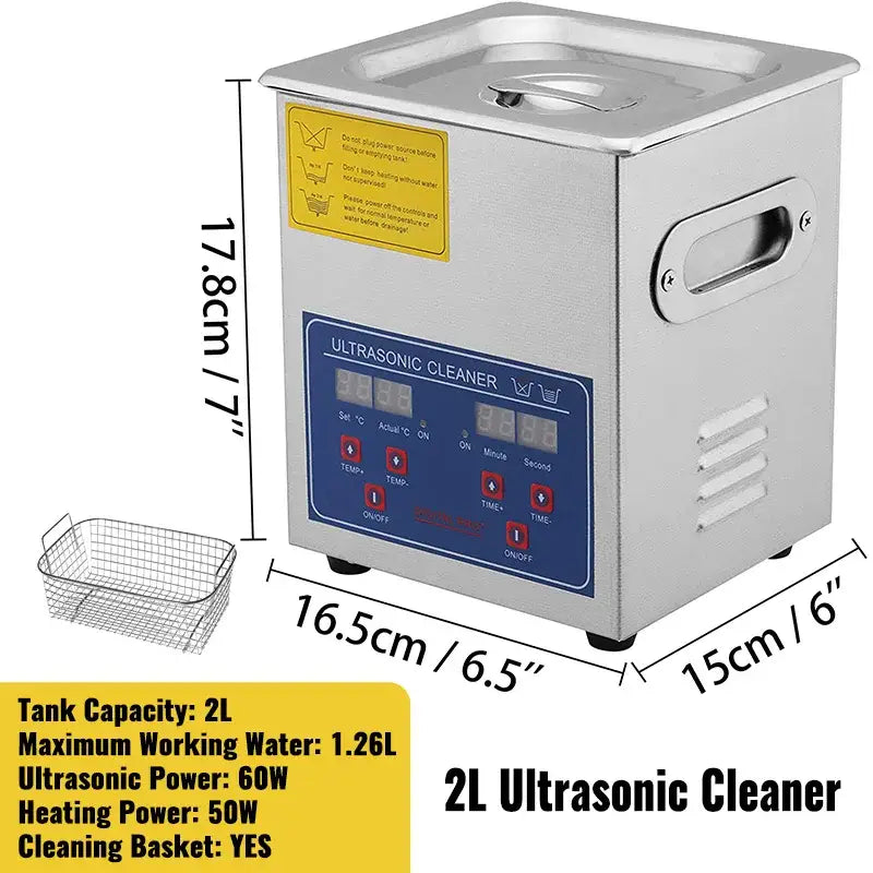 Stainless steel VEVOR ultrasonic cleaner with LED digital display and removable basket