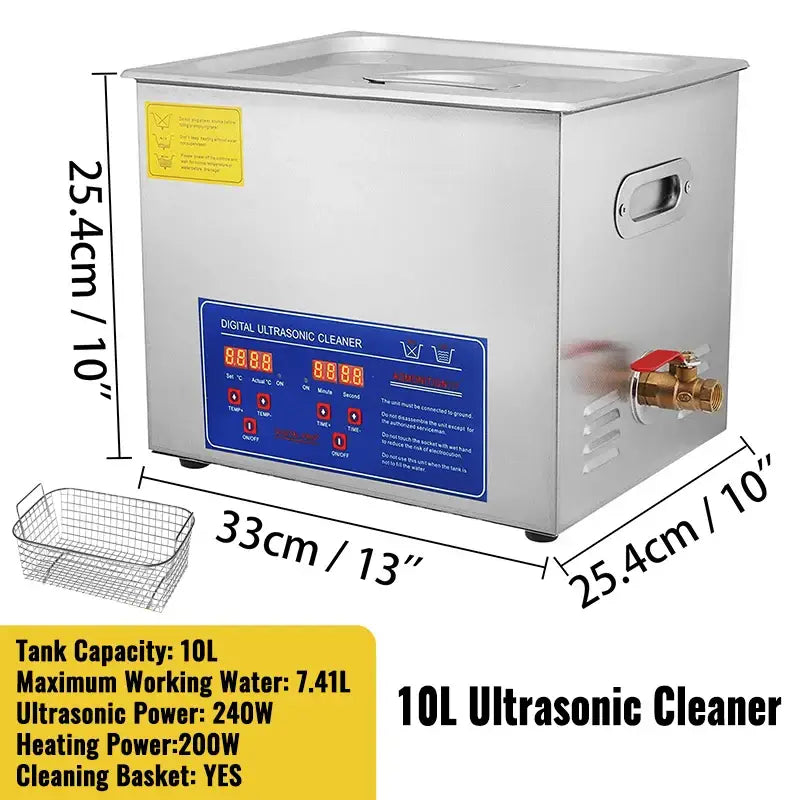 Stainless steel VEVOR Ultrasonic Cleaner with LED digital display and removable basket