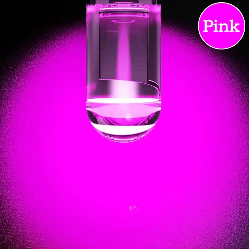 W5W LED T10 Car Light with vibrant pink glow showcasing COB Glass Technology