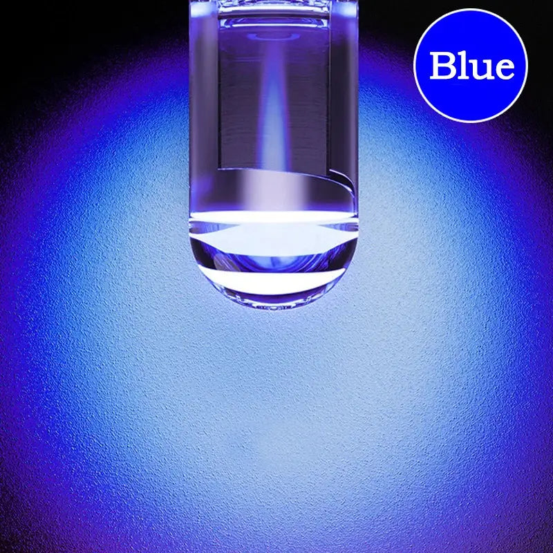 W5W LED T10 Car Light showcasing vibrant blue glow with advanced COB Glass Technology