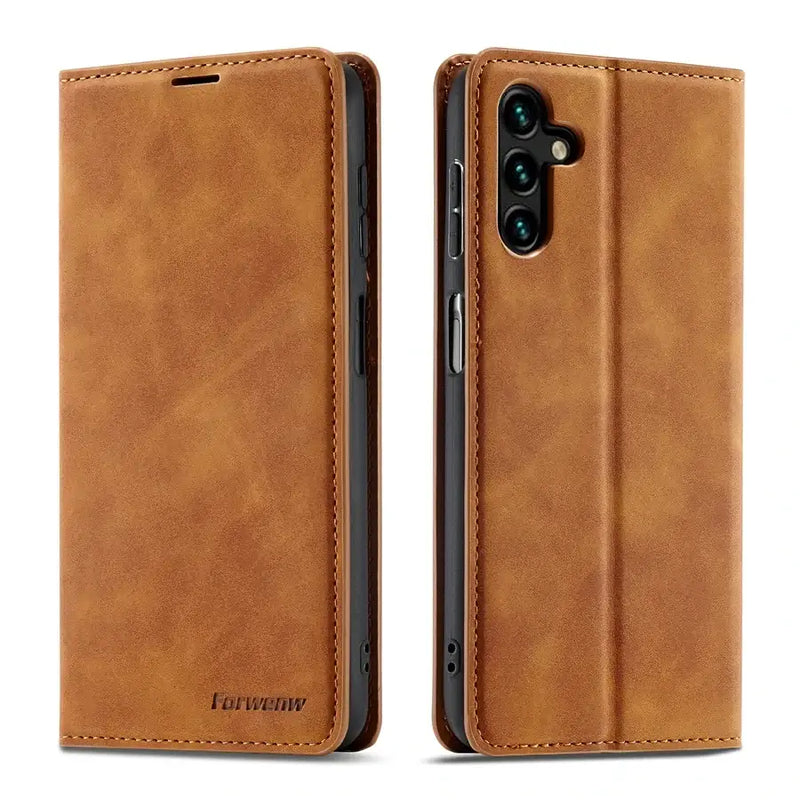 Light brown magnetic flip wallet skin feel leather case for Samsung Galaxy A04s