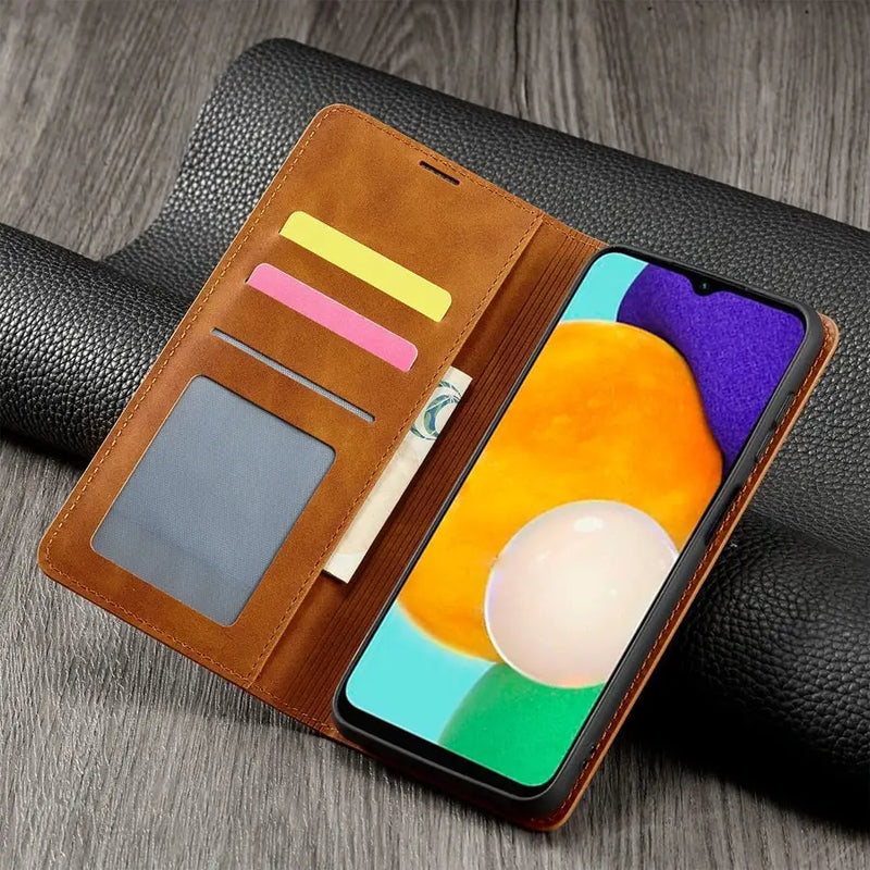 Leather wallet skin feel magnetic flip case for Samsung Galaxy A04s with card slots