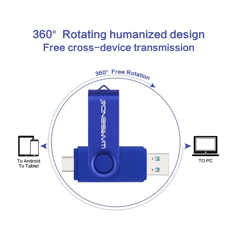 Blue WANSENDA High Speed Type-C USB flash drive with swivel design and branding