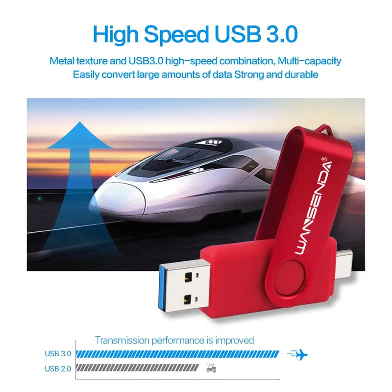 Red and silver WANSENDA High Speed Type-C USB Flash Drive with swivel design