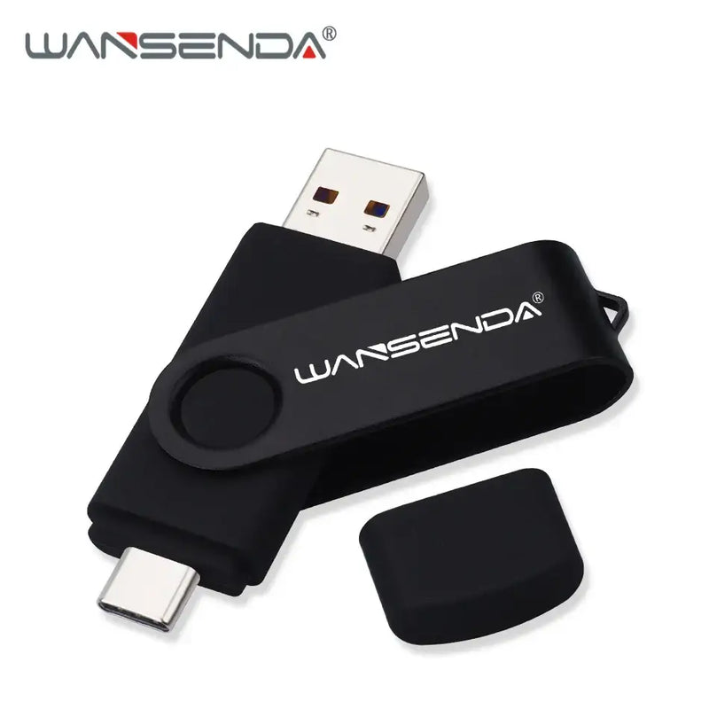 Black USB flash drive with swivel design and Type-C connector for WANSENDA High Speed use