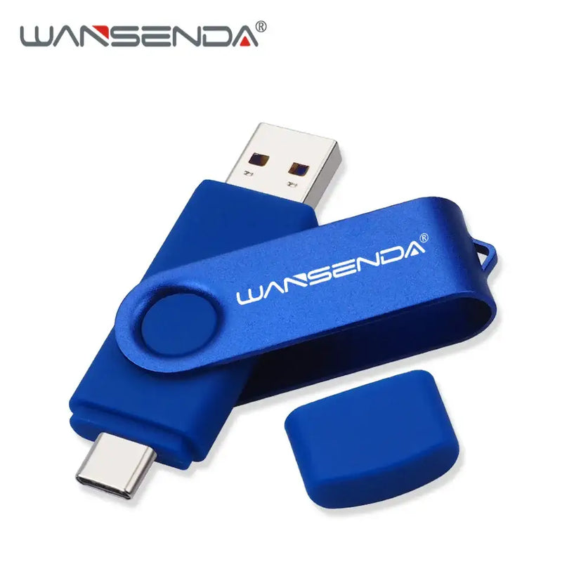 Blue WANSENDA High Speed Type-C USB flash drive with swivel design and USB-C connector