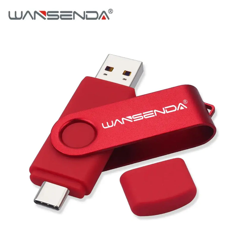 Red WANSENDA High Speed Type-C USB Flash Drive featuring dual USB and USB-C connectors