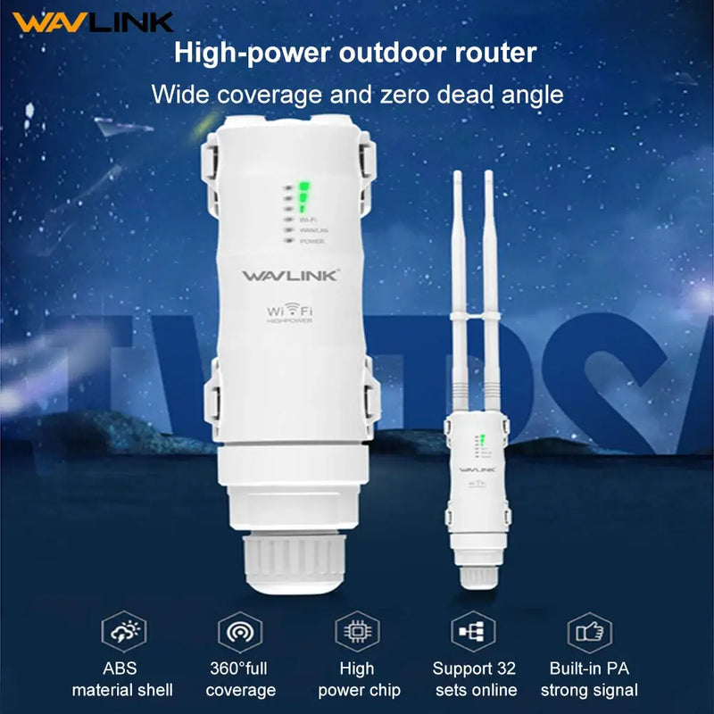 High-power WAVLINK Wireless WAN Router with dual antennas and weatherproof casing