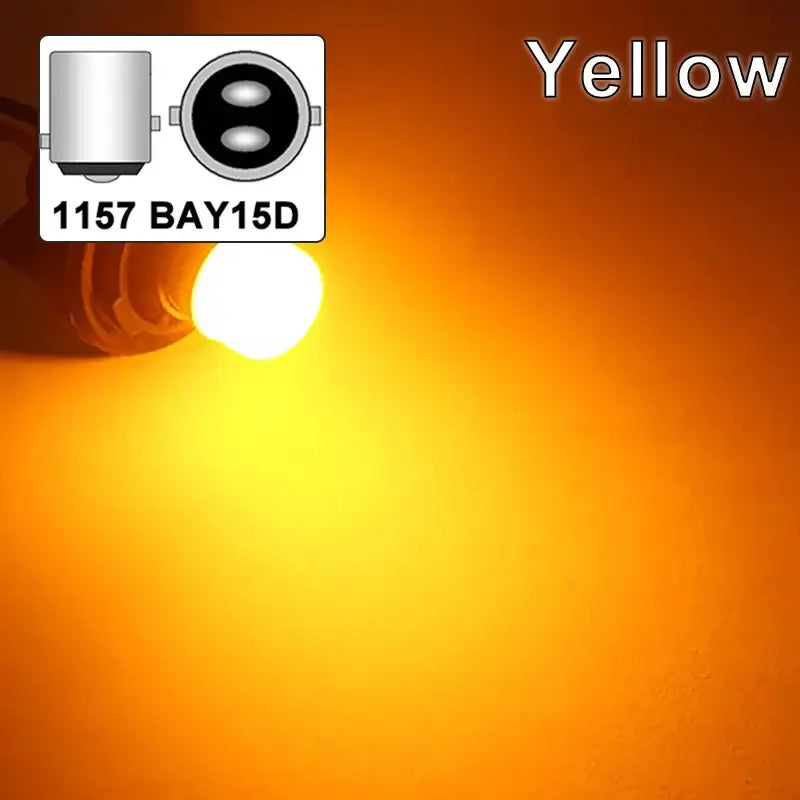 Bright yellow-orange glow of a BA15S LED Bulb P21W for applicable cars