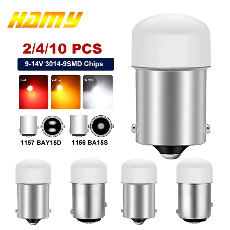 LED Bulb P21W Ba15s with white dome top and silver base for automotive use