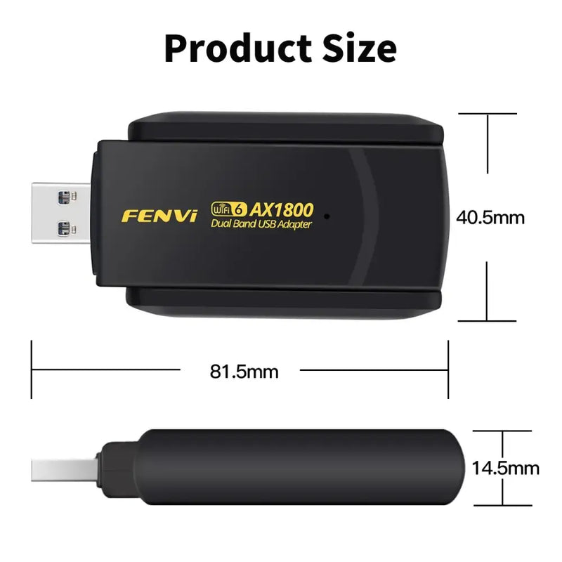 USB adapter labeled FENVI AX1800 for WIFI6 FU-AX1800 offering seamless installation experience