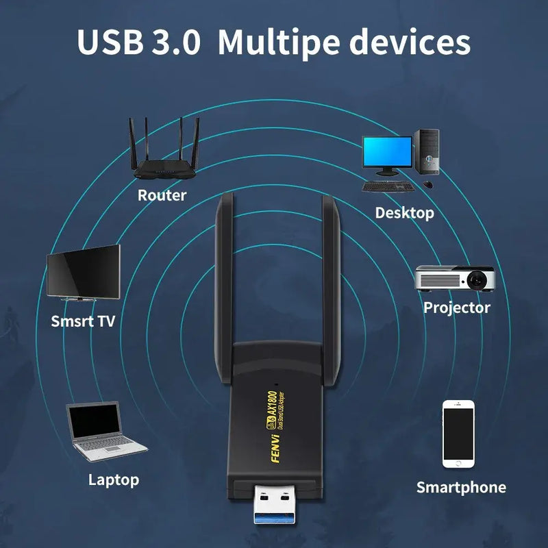 USB 3.0 adapter with antennas for WIFI6 FU-AX1800 seamless installation experience