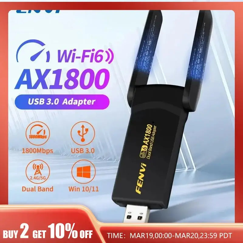 Wi-Fi 6 AX1800 USB 3.0 adapter for seamless installation experience and advanced wireless protocols