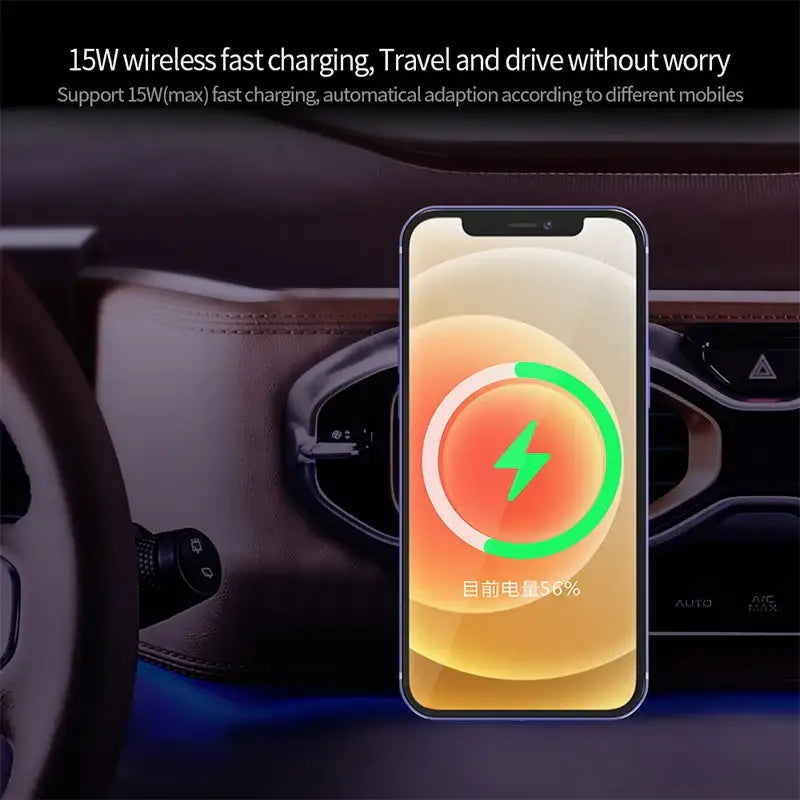 Smartphone showing wireless charging indicator with POOJERY Wireless Car Charger