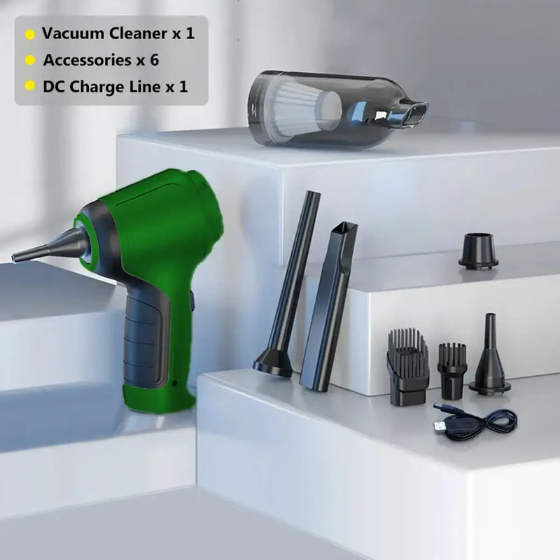 Handheld car vacuum cleaner in green and gray for efficient wireless cleaning