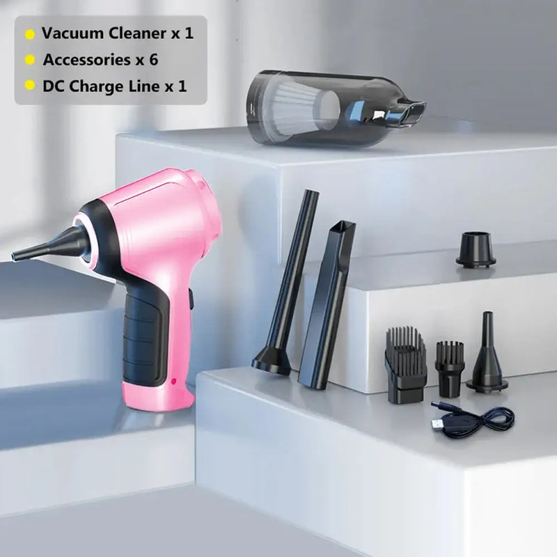 Pink wireless handheld car vacuum cleaner featuring a sleek, compact design for efficient cleaning