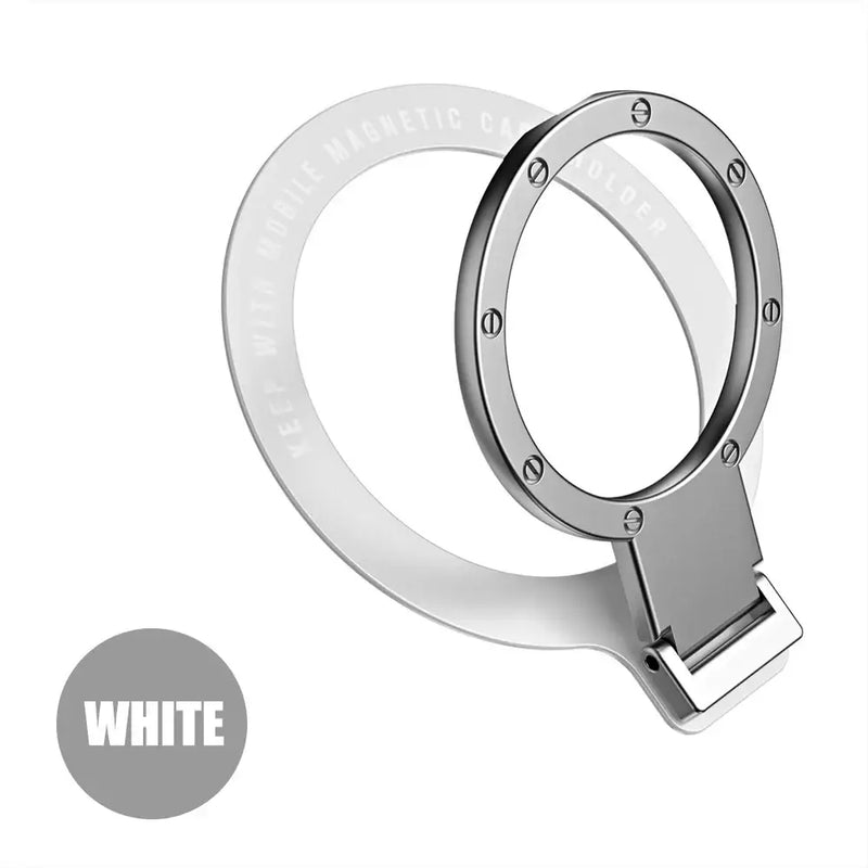 Circular white ring-shaped desk holder with metal attachment featuring Mainland China design