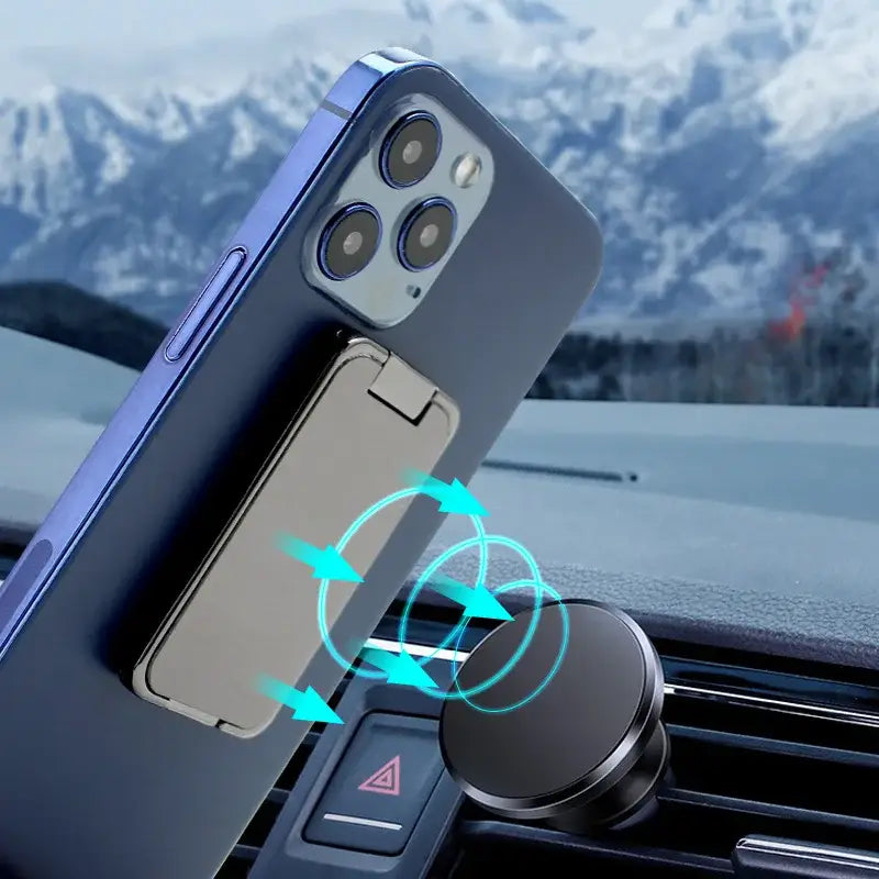 Magnetic car phone mount with wireless charging and WSSHE finger ring holder attachment