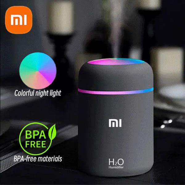 Cylindrical gray Xiaomi water bottle with colorful light-up rim for Xiaomi 300ml H2O Air Humidifier