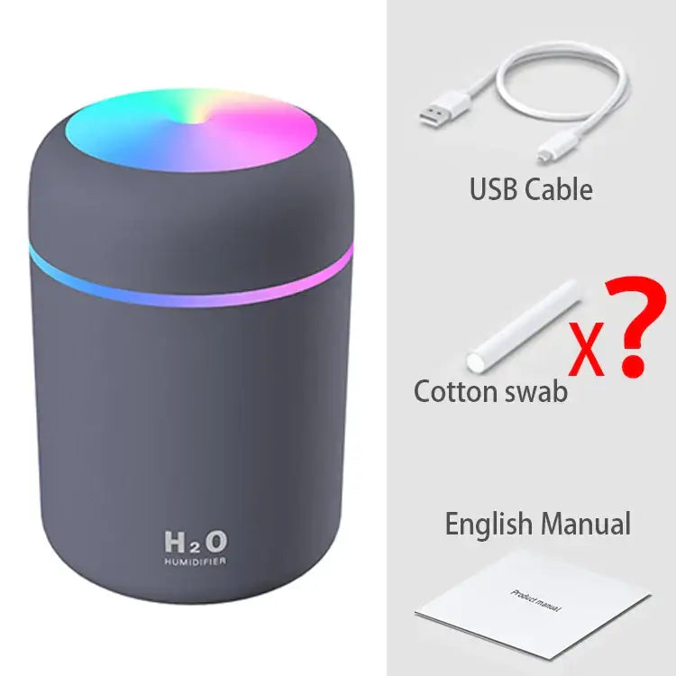 Cylindrical Xiaomi 300ml H2O Air Humidifier featuring a colorful LED light ring