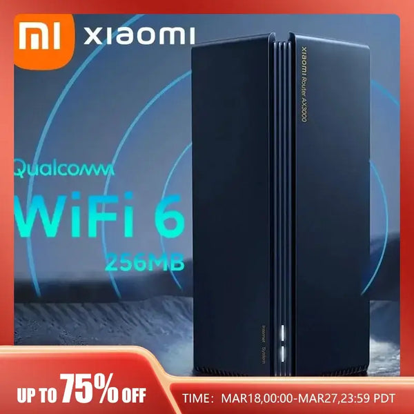 Sleek black Xiaomi AX3000 WiFi router with vertical design for enhanced connectivity performance