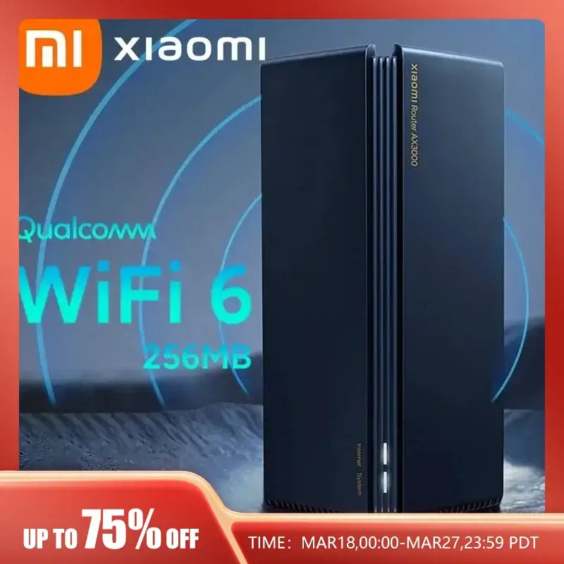 Sleek black Xiaomi AX3000 WiFi router with vertical design for enhanced connectivity performance