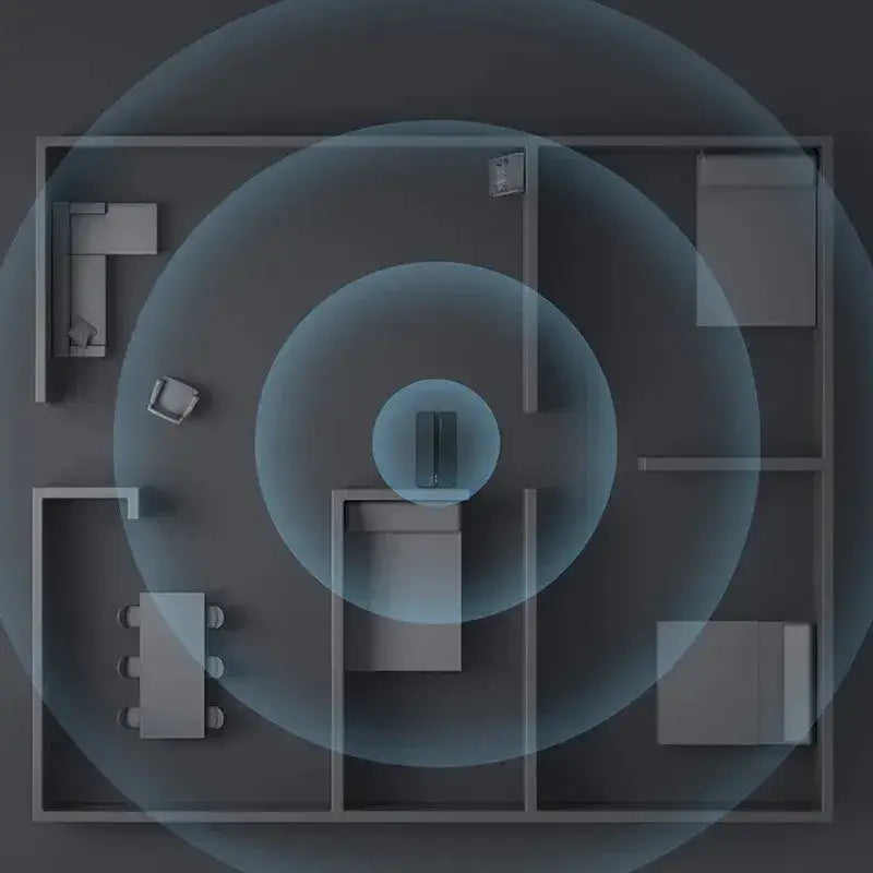 Floor plan with concentric circular overlays for signal areas of Xiaomi AX3000 WiFi Router