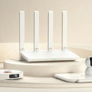 White Xiaomi AX3000T Router with four antennas for stable Wi-Fi connections