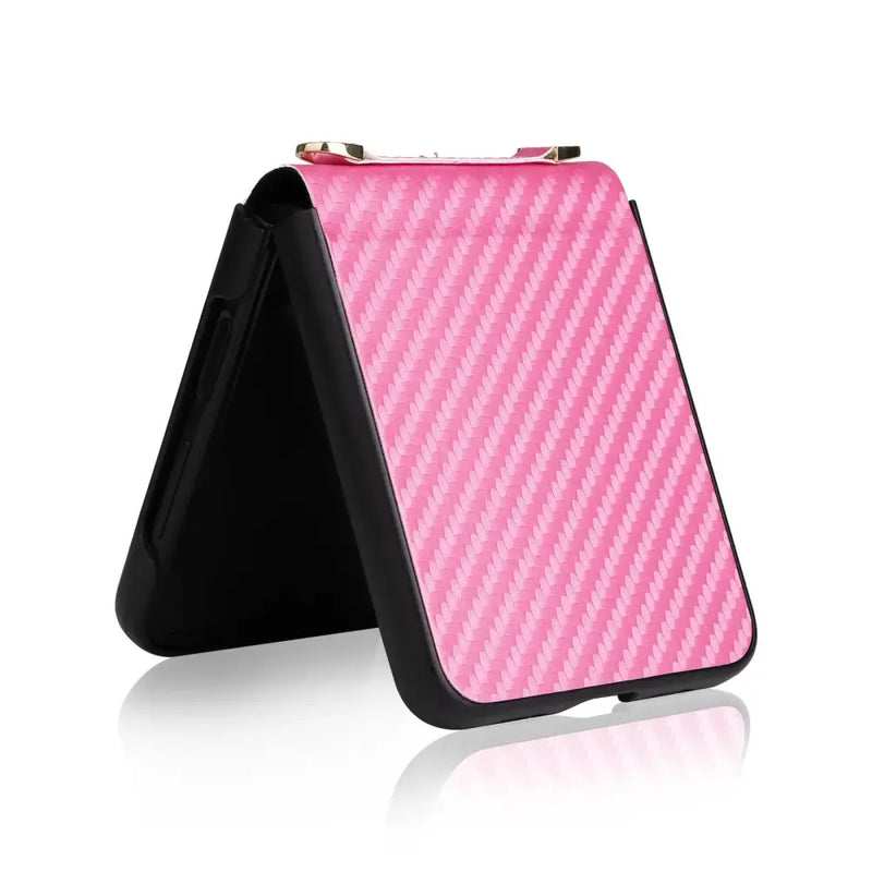 Pink and black compact mirror with textured pattern in Xiong Gu Origin design for Samsung devices