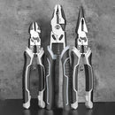 Three combination pliers made of XMSJ high-quality carbon steel on a textured surface