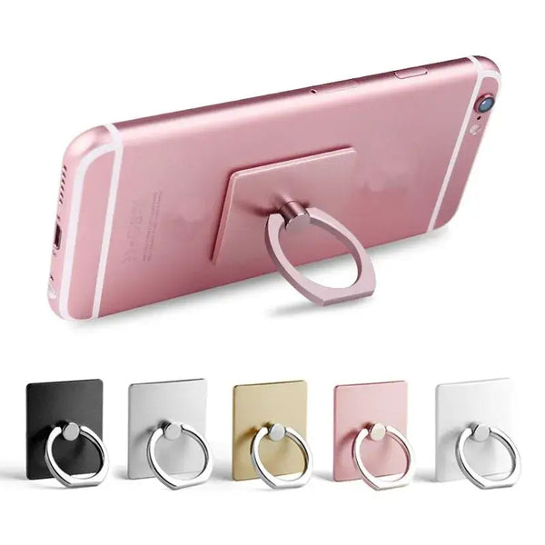 Rose gold smartphone featuring a finger ring holder from XMSJ Lazy Bracket Charger