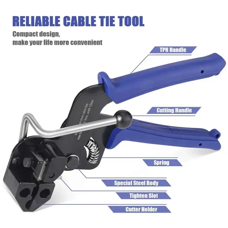 Cable tie tool with blue handles for tightening and cutting from Mainland China DIY supplies