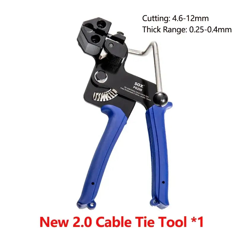 Cable tie tool with blue handles and black metal cutting mechanism from China DIY supplies