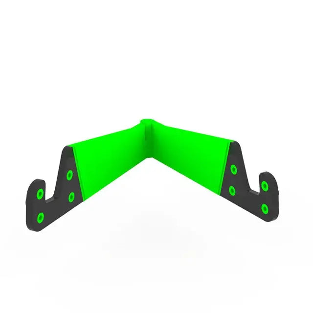 V-shaped phone holder stand with bright green interior and dark gray exterior edges