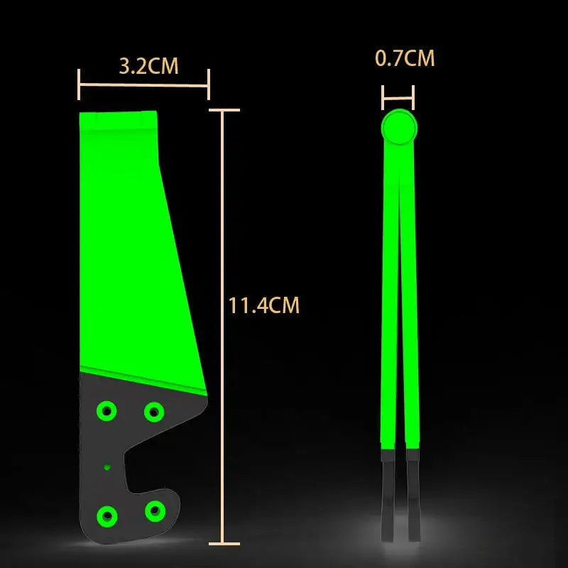 Bright green ice skate blade with measurements for XMXCZKJ mobile phone holder stand