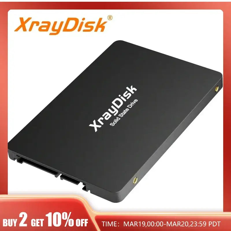 Black solid-state drive featuring XrayDisk branding for enhanced desktop computing performance