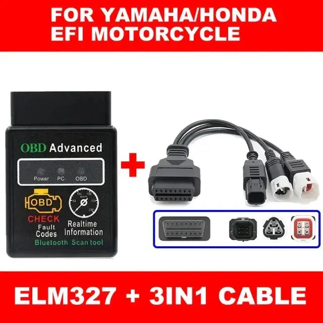 OBD2 diagnostic scanner with cable adapters for Suzuki EFI Motobike and other brands