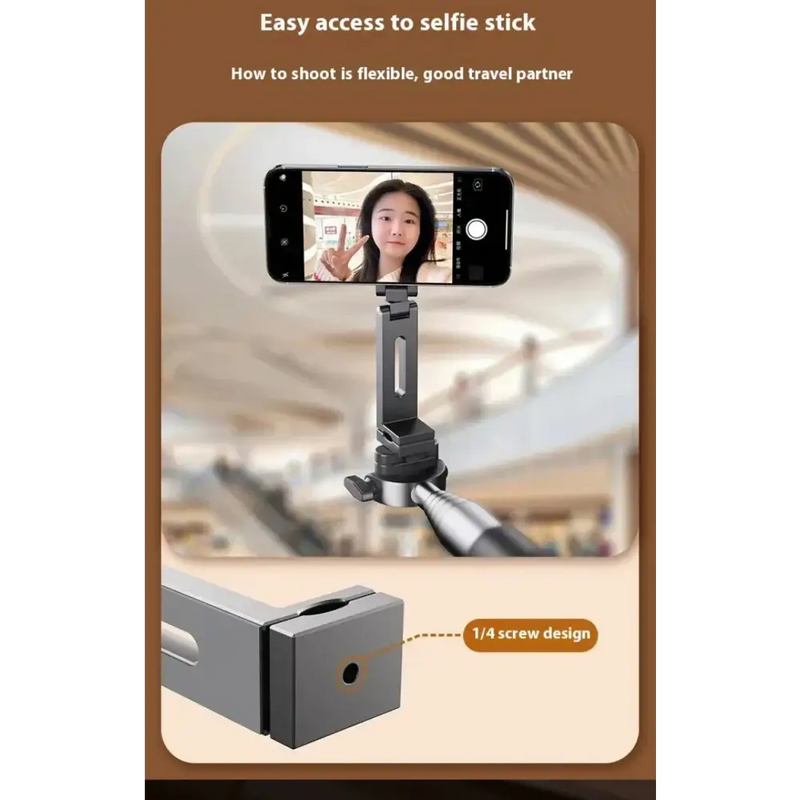 Selfie stick with smartphone showing photo, featuring YANGGLOB Universal Magnetic Holder